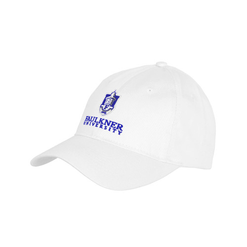  Youth White Pro Style Hat - Faulkner University with Crest Stacked EMB