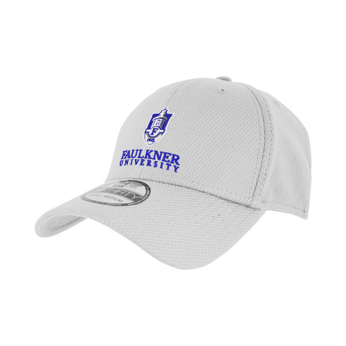  New Era White Diamond Era 39Thirty Stretch Fit Hat - Faulkner University with Crest Stacked EMB