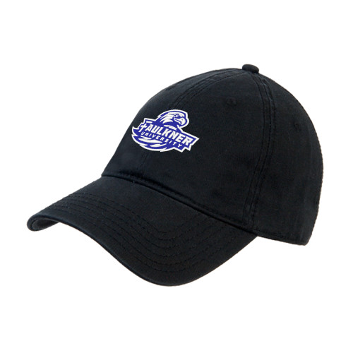  Black Unstructured Adjustable Low Profile Hat - Faulkner University Primary Logo EMB