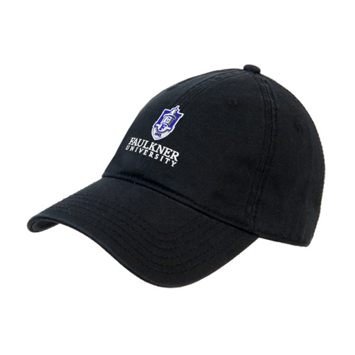  Black Unstructured Adjustable Low Profile Hat - Faulkner University with Crest Stacked EMB