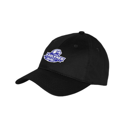  Youth Black Pro Style Hat - Faulkner University Primary Logo EMB