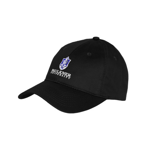  Youth Black Pro Style Hat - Faulkner University with Crest Stacked EMB