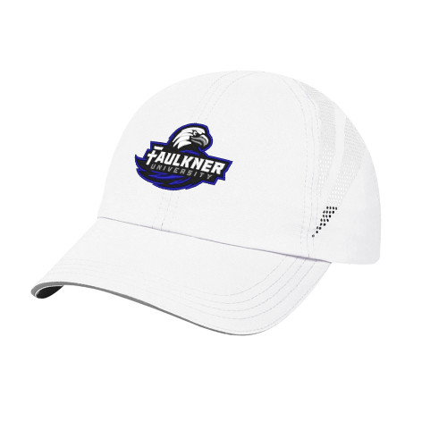  White Performance Cap - Faulkner University Primary Logo EMB