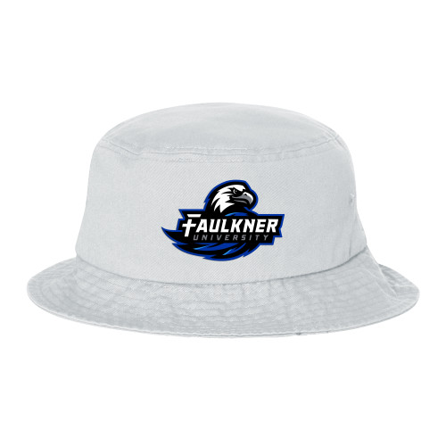  Sportsman White Bucket Hat - Faulkner University Primary Logo EMB