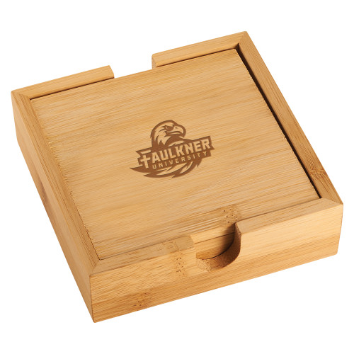  Bamboo Coaster Set - Faulkner University Primary Logo Engraved