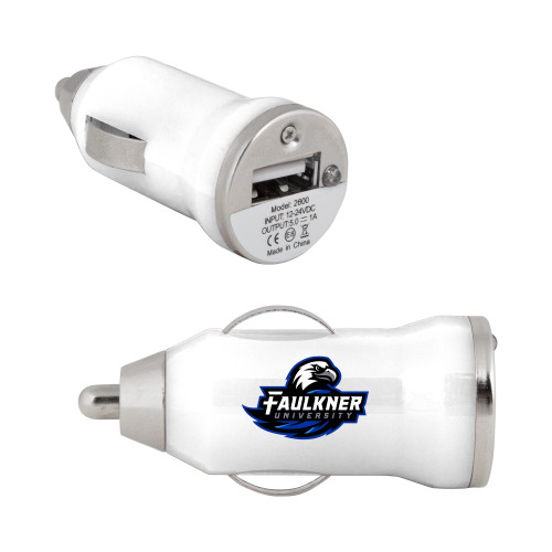  On the Go White Car Charger - Faulkner University Primary Logo