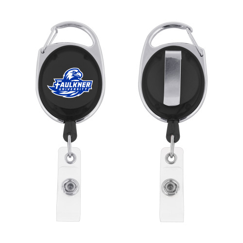  Black Oval Retractable Badge Holder w/Clip - Faulkner University Primary Logo