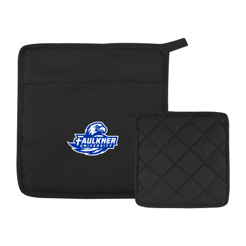  Quilted Canvas Black Pot Holder - Faulkner University Primary Logo