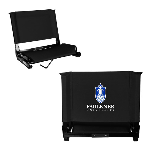  Stadium Chair Black - Faulkner University  with Crest Stacked