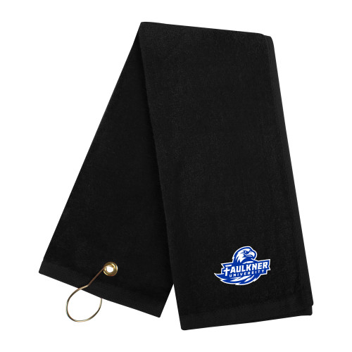 Black Golf Towel - Faulkner University Primary Logo EMB
