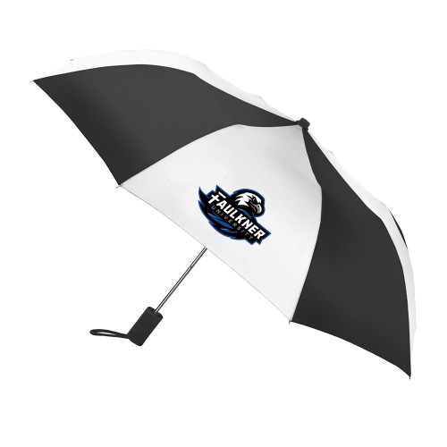  42 Inch Slim Stick Black/White Umbrella - Faulkner University Primary Logo