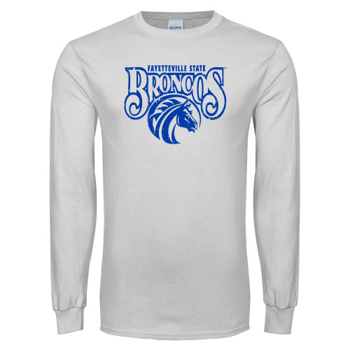  White Long Sleeve T Shirt - Official Logo Distressed