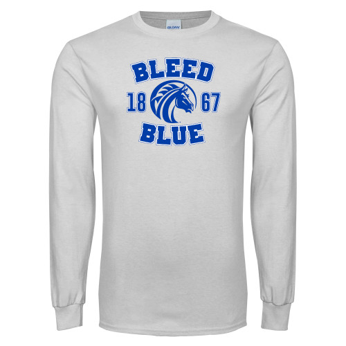  White Long Sleeve T Shirt - Bleed Blue 1867