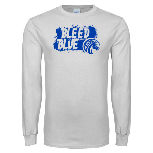  White Long Sleeve T Shirt - Bleed Blue