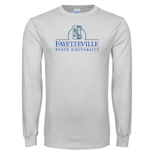  White Long Sleeve T Shirt - Fayetteville State University Logo