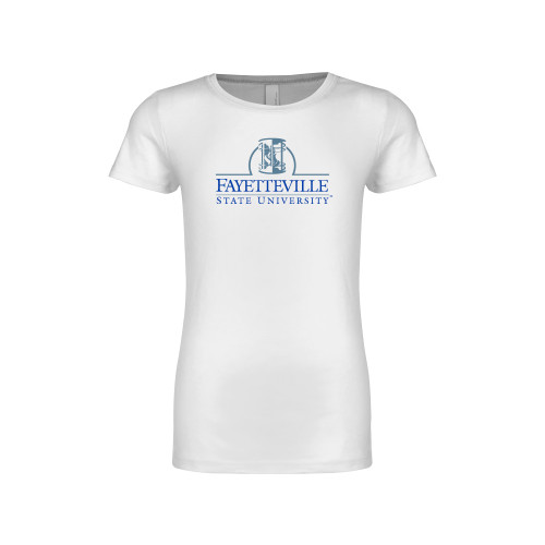  Next Level Girls White Fashion Fit T Shirt - Fayetteville State University Logo