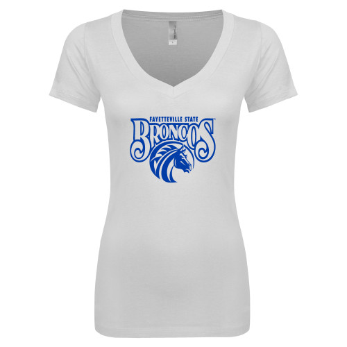  Next Level Womens White Ideal V Tee - Official Logo