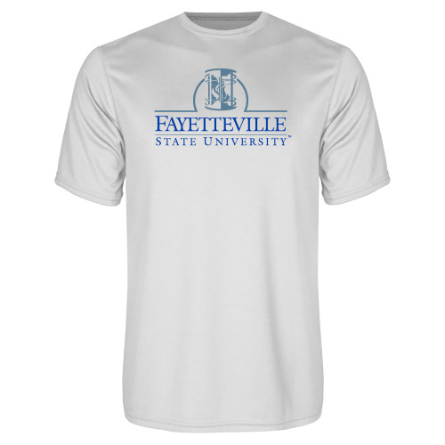  White Performance Tee - Fayetteville State University Logo