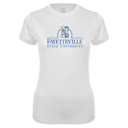  Womens White Performance Tee - Fayetteville State University Logo