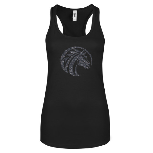  Next Level Womens Black Racerback Tank  - Bronco Graphite Soft Glitter