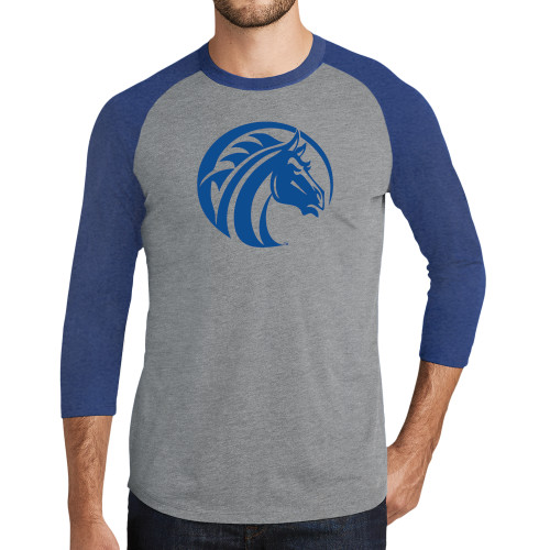  Grey/Royal Heather Triblend Baseball Raglan Tee - Bronco