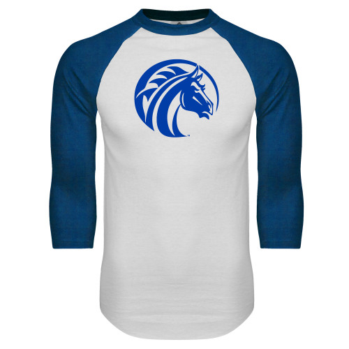  White/Royal Raglan Baseball T Shirt - Bronco