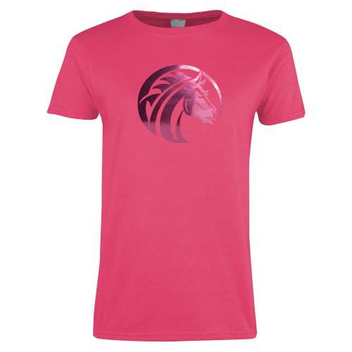  Womens Hot Pink Short Sleeve Tee - Bronco Foil