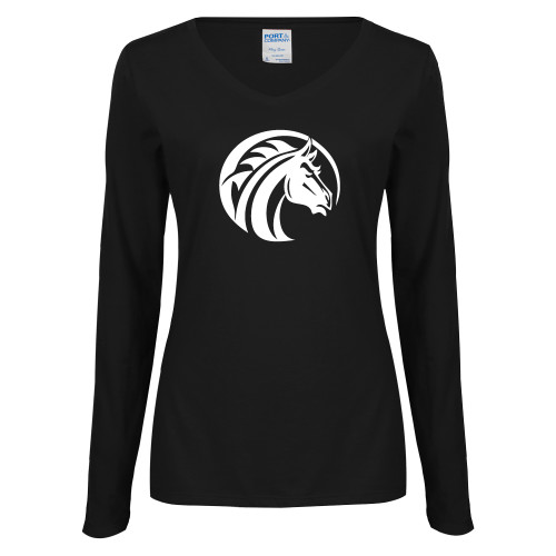  Womens Black Long Sleeve V Neck Tee  - Bronco
