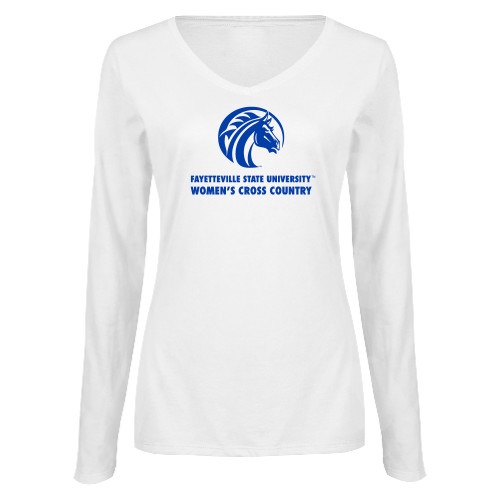  Womens White Long Sleeve V Neck Tee  - FSU Womens Cross Country