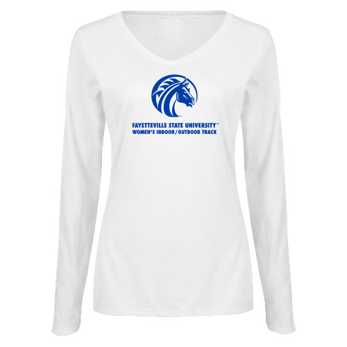  Womens White Long Sleeve V Neck Tee  - FSU Womens Indoor Outdoor Track