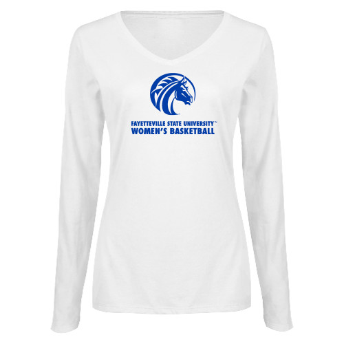  Womens White Long Sleeve V Neck Tee  - FSU Womens Basketball