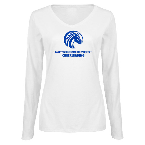  Womens White Long Sleeve V Neck Tee  - FSU Cheerleading