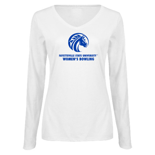  Womens White Long Sleeve V Neck Tee  - FSU Womens Bowling