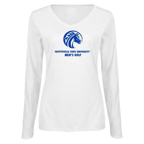  Womens White Long Sleeve V Neck Tee  - FSU Mens Golf
