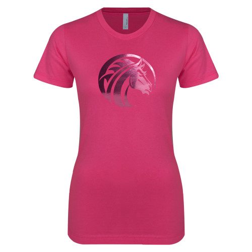  Next Level Womens Fuchsia Boyfriend Tee - Bronco Foil