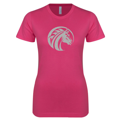  Next Level Womens Fuchsia Boyfriend Tee - Bronco White Soft Glitter