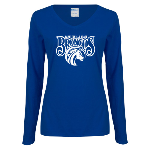  Womens Royal Long Sleeve V Neck Tee  - Official Logo