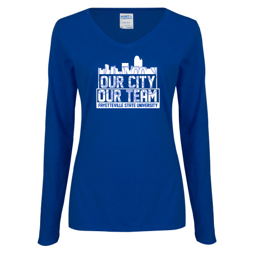  Womens Royal Long Sleeve V Neck Tee  - Our City Our Team
