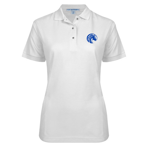  Womens Silk Touch White Pique Polo - Bronco