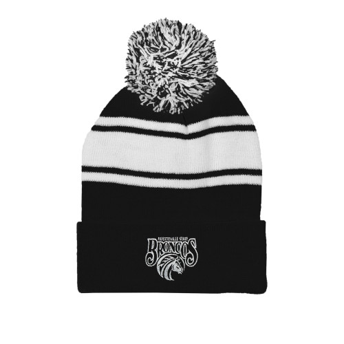  Black/White Two Tone Knit Pom Beanie w/Cuff - Official Logo