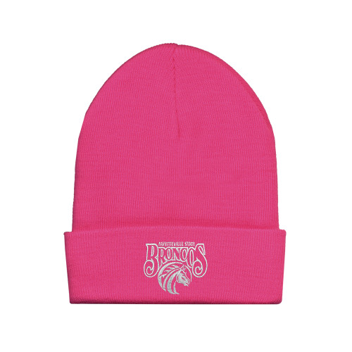  Fleece Lined Neon Pink Knit Beanie - Official Logo