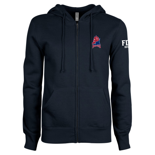 FDU Devils ENZA Womens Navy Fleece Full Zip Hoodie