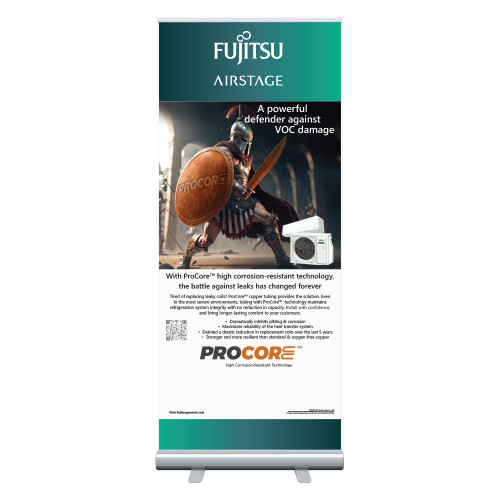  33.5 x 80 Vertical Banner including Silver Retractable Banner Stand - PROCORE Copper (Gladiator)  English