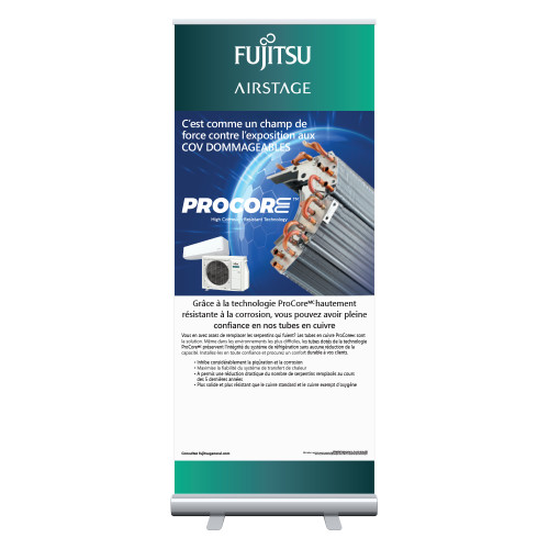  33.5 x 80 Vertical Banner including Silver Retractable Banner Stand - PROCORE Copper (Force Field)  French