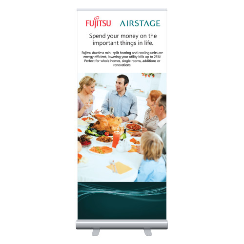 33.5 x 80 Vertical Banner including Silver Retractable Banner Stand - Consumer Savings