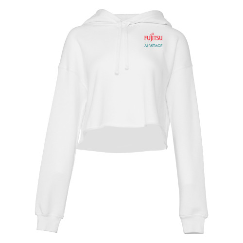  Bella + Canvas Womens White Cropped Fleece Hood - Fujitsu Airstage Stacked