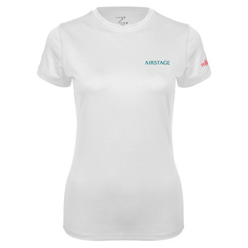 Womens White Performance Tee - Fujitsu Airstage Vertical