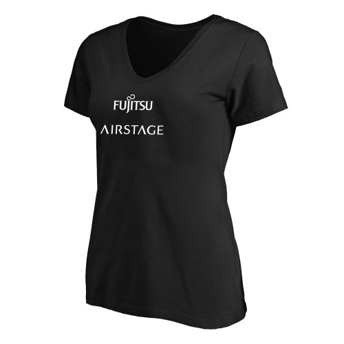  Womens Plus Black V Neck T Shirt - Fujitsu Airstage Vertical