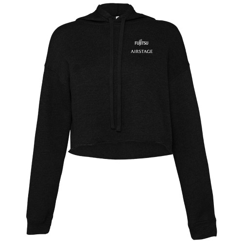  Bella + Canvas Womens Black Cropped Fleece Hood - Fujitsu Airstage Vertical
