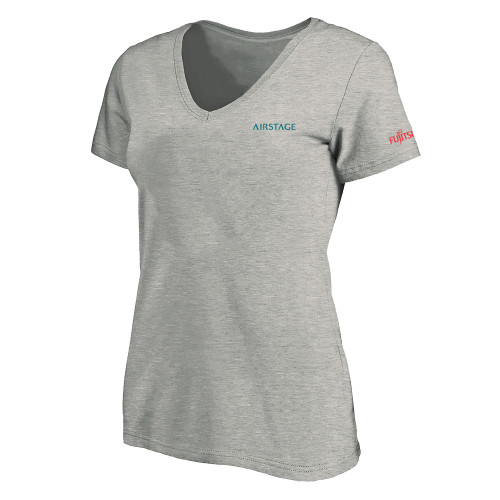  Womens Plus Heather Grey V Neck T Shirt - Fujitsu Airstage Vertical